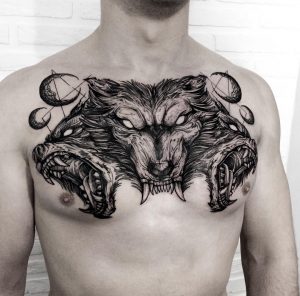 Super Mad Chest Piece Tattoos On Men Chest Tattoo Wolf Wolf in proportions 1080 X 1066