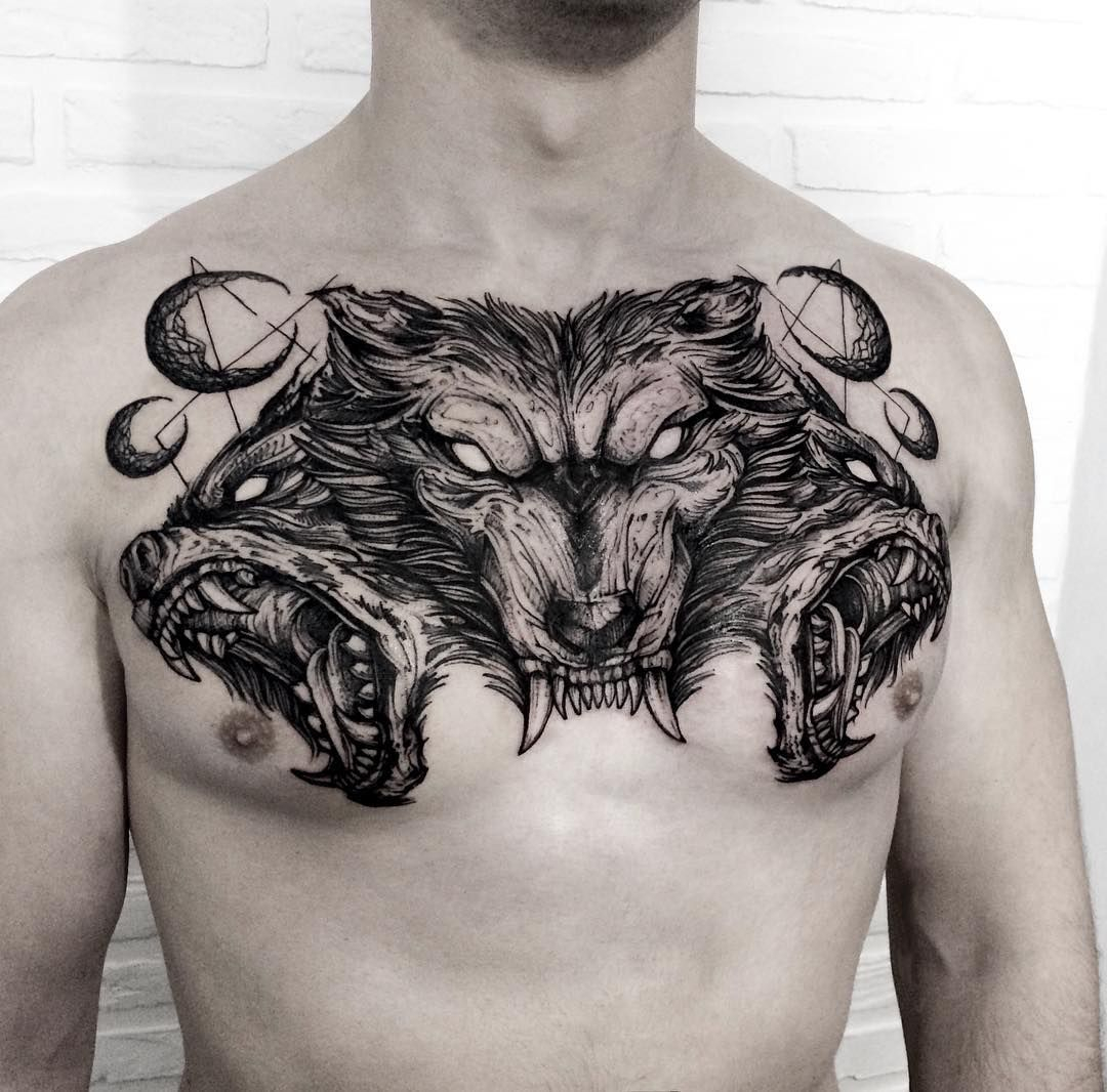 Super Mad Chest Piece Tattoos On Men Chest Tattoo Wolf Wolf regarding proportions 1080 X 1066