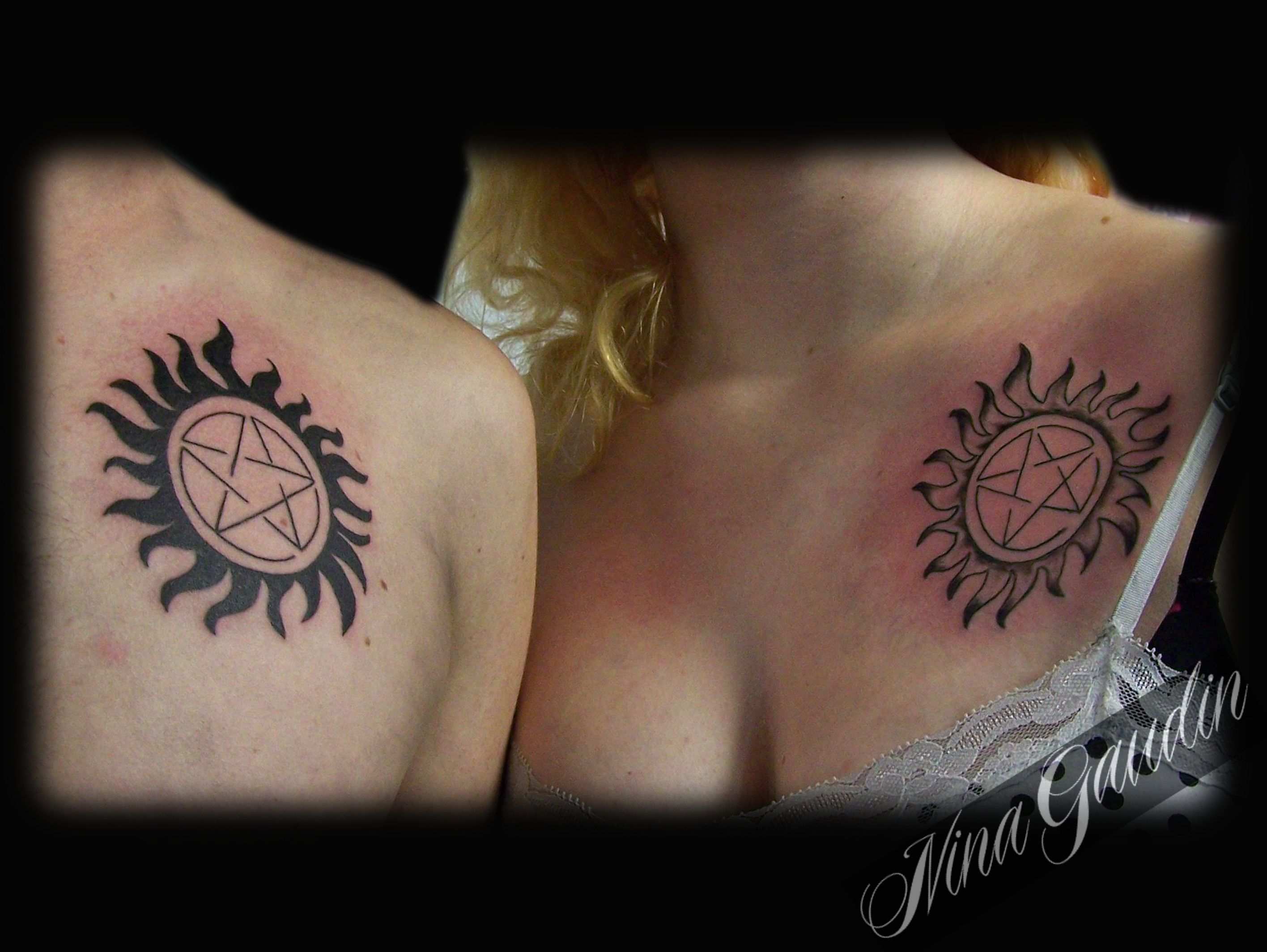 Supernatural Pentagram With Sun Black Grey Matching Chest Couple regarding sizing 2832 X 2128