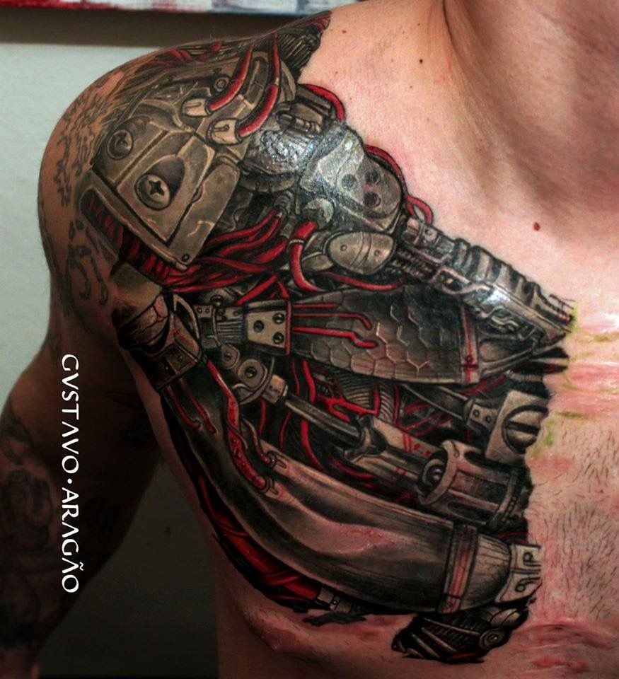 Tatouage Pec Biomechanical Tattoo Ripped Skin Tattoo Tattoos for sizing 875 X 960