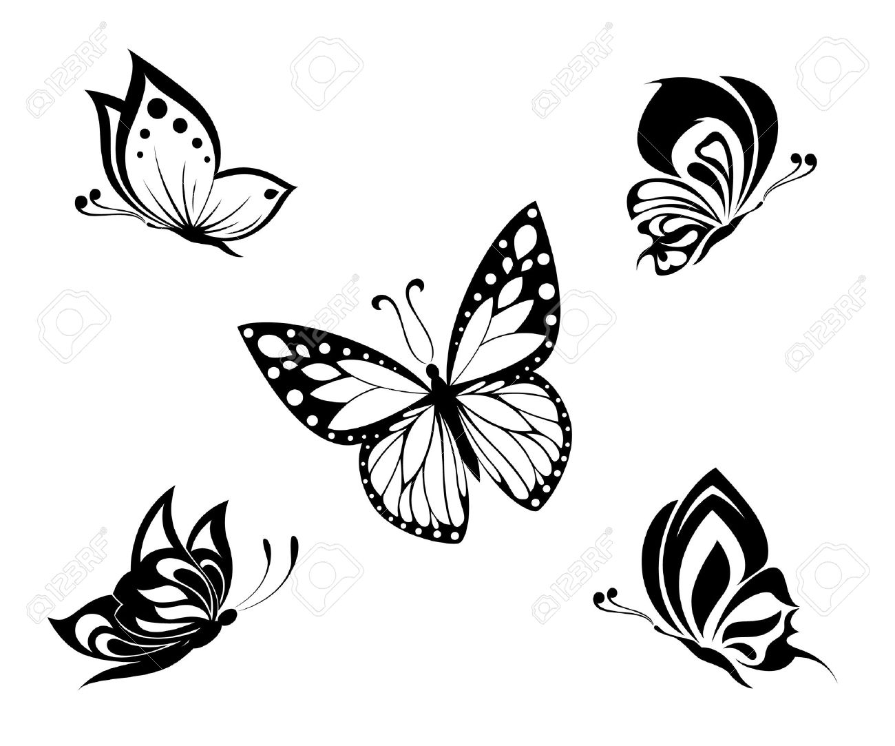 Tattoo Black And White Butterflies Set Royalty Free Cliparts in proportions 1300 X 1083