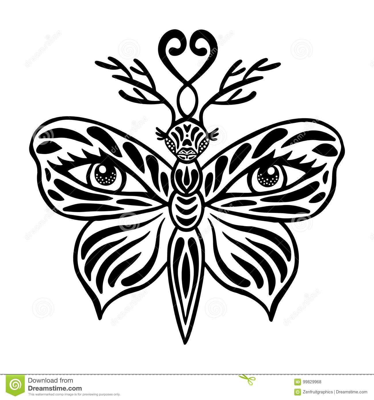 Tattoo Butterfly Vector Beautiful Fantasy Butterfly With Deer in dimensions 1300 X 1390