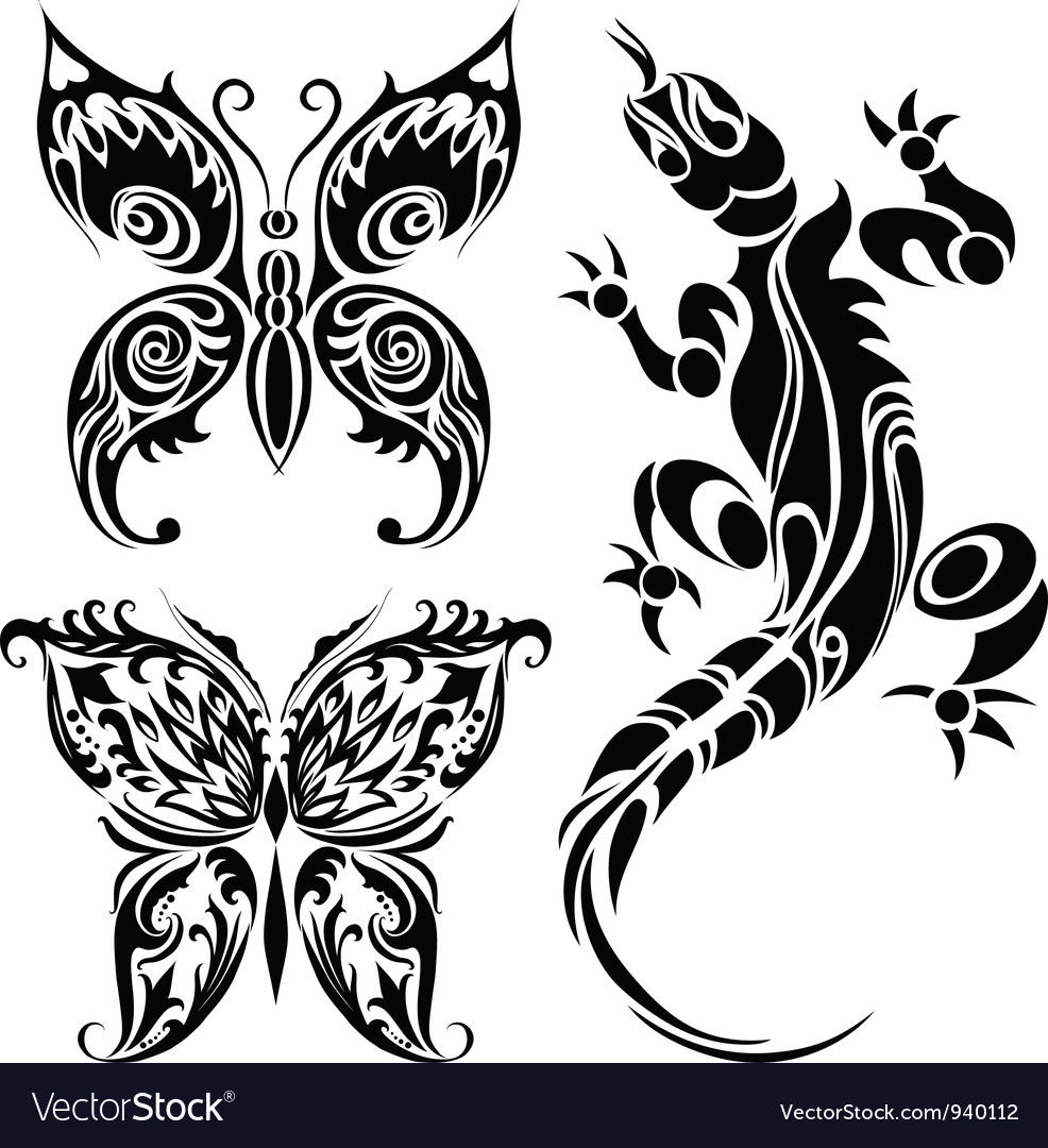 Tattoo Drawings Of Butterflies And Lizard Vector Image with regard to proportions 986 X 1080
