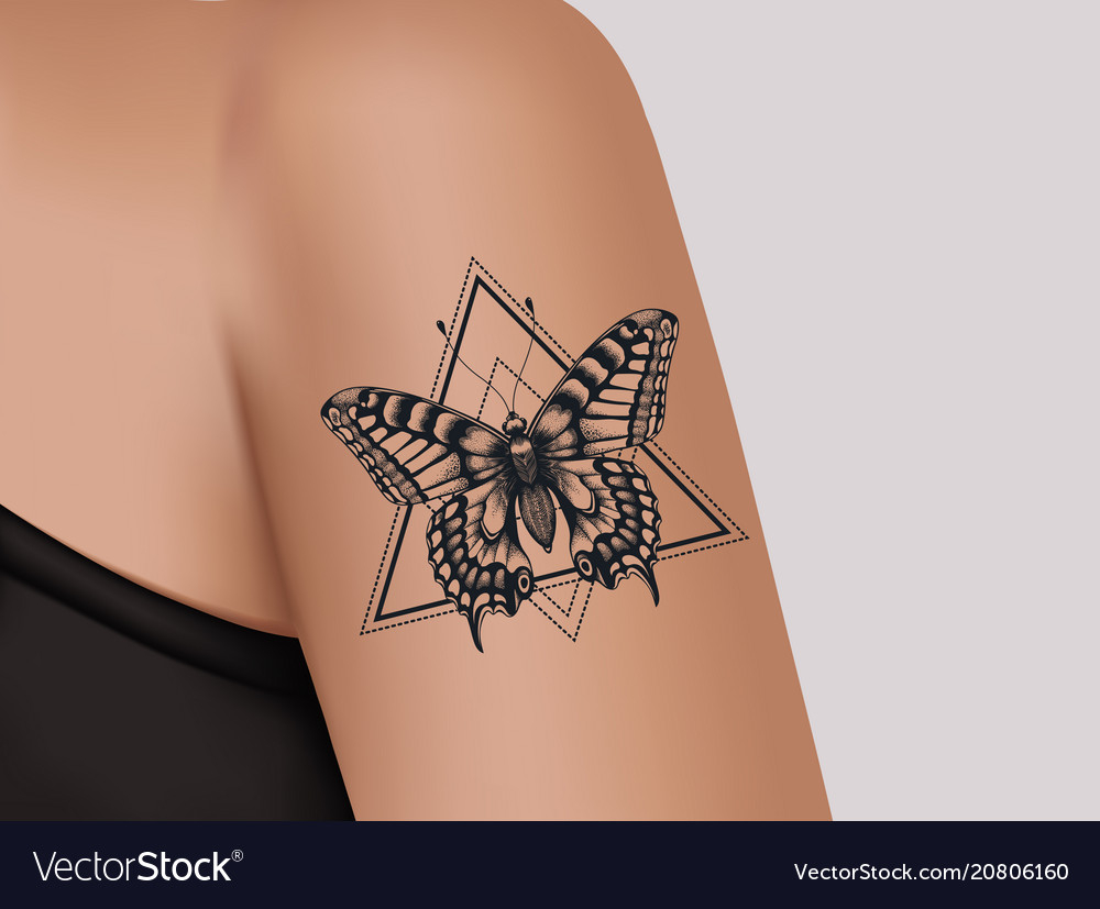 Tattoo On Female Shoulder Mystic Butterfly Tattoo Vector Image throughout proportions 1000 X 827