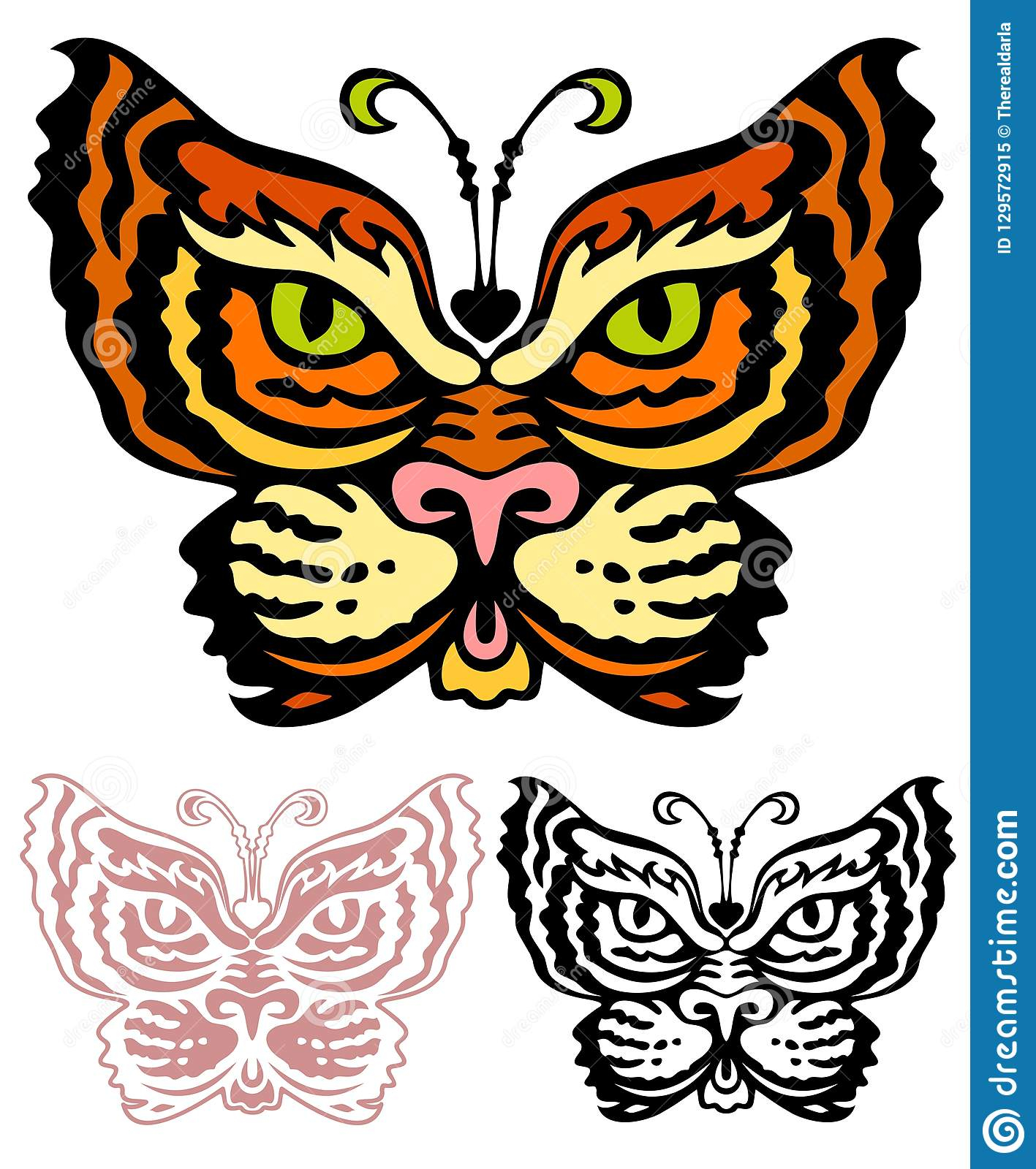 Tattoo Tiger And Butterfly Face Stock Vector Illustration Of regarding size 1417 X 1600