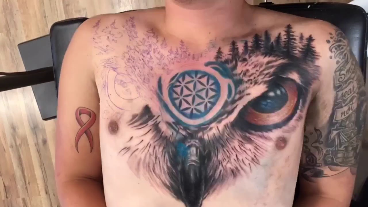 Tattoo Timelapse Owl Chest Piece London Reese Done In Dana Point with dimensions 1280 X 720
