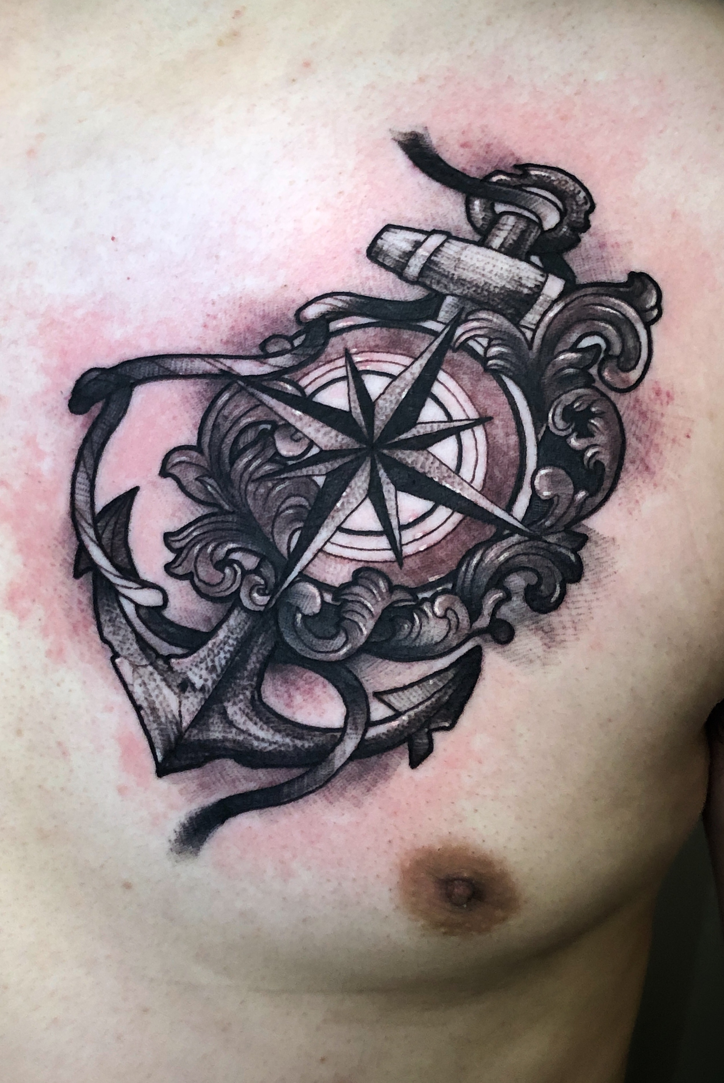 Tattoo Uploaded Ssabtattooer Antique Anchor N Compass Tattoo with regard to sizing 2520 X 3768