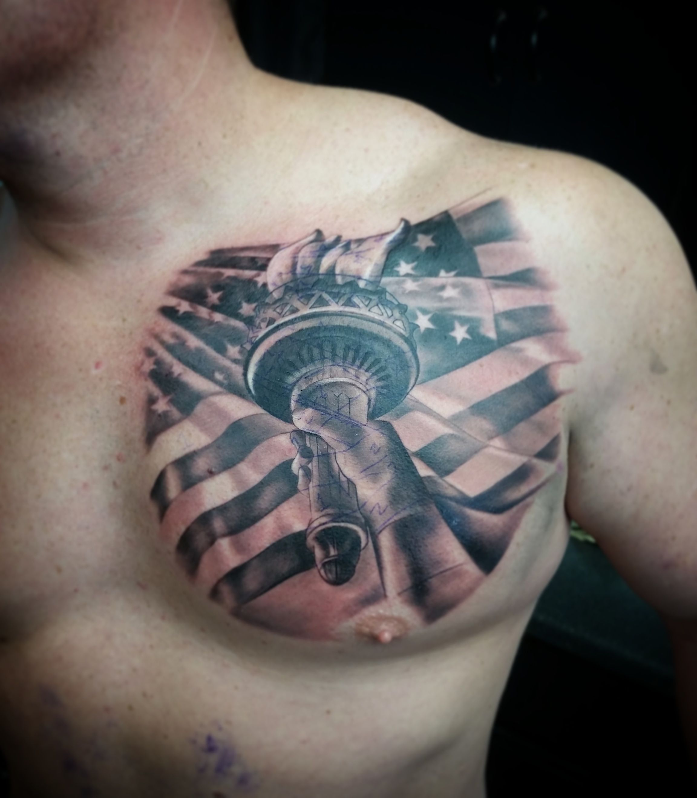 Tattoos Wacky Statue Of Liberty Tattoo American Flag Chest Piece pertaining to dimensions 2304 X 2638