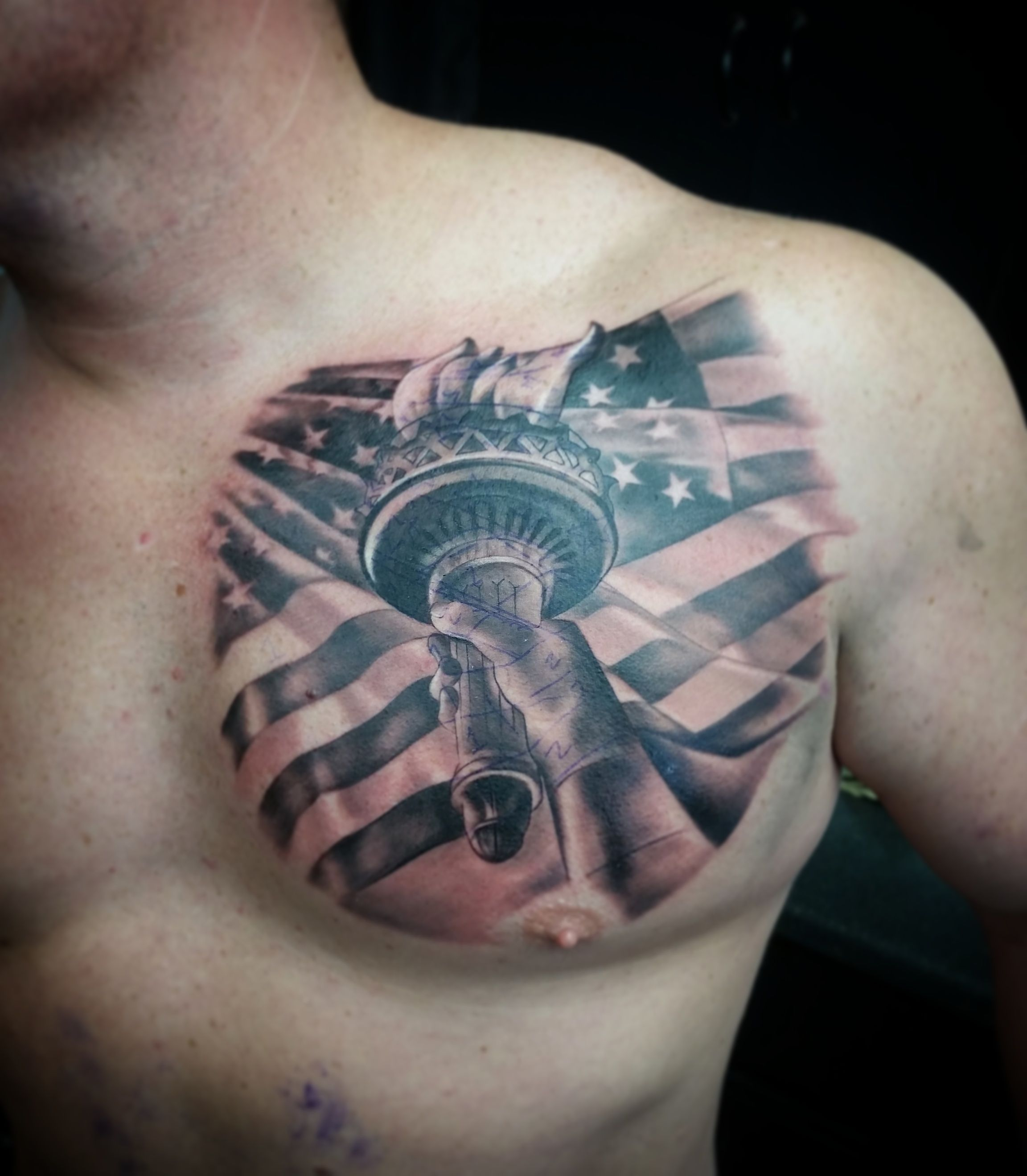 Tattoos Wacky Statue Of Liberty Tattoo American Flag Chest Piece with size 2304 X 2638