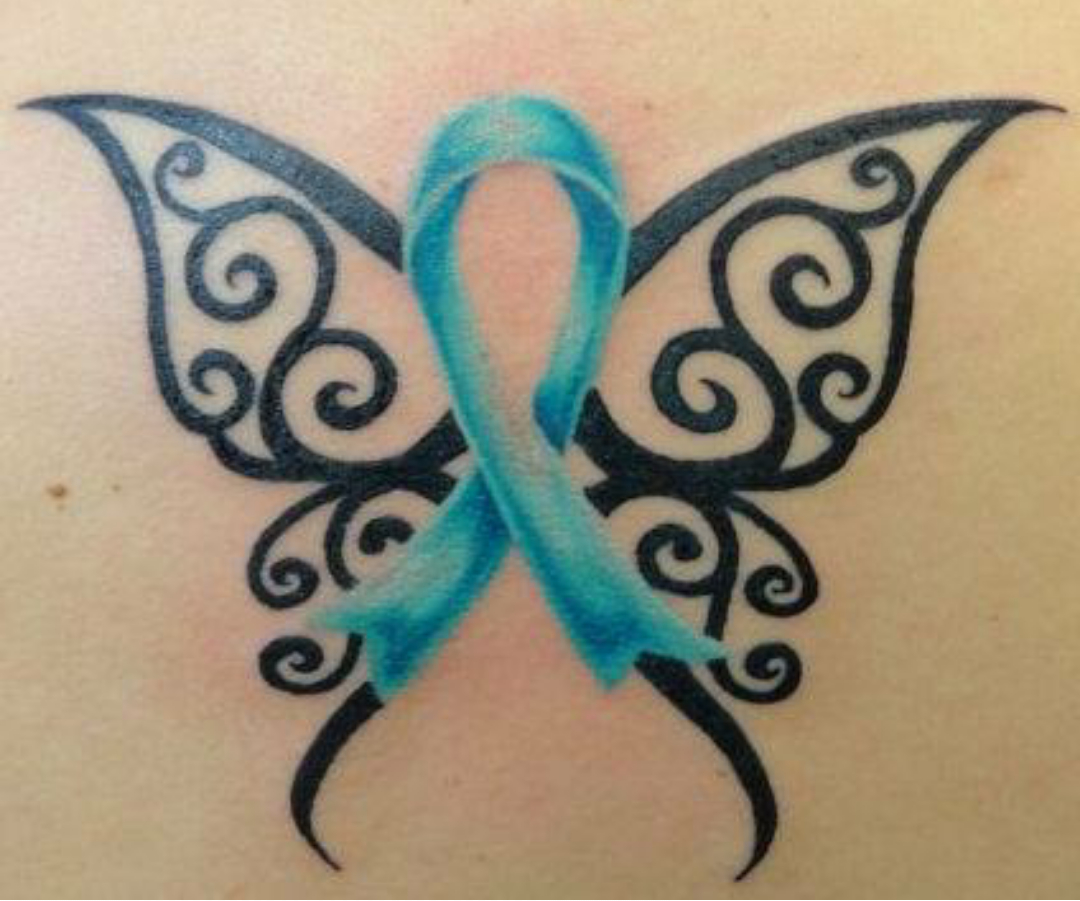 Teal Ribbon Inside Butterfly Pcos Tattoo Ideas Butterfly for size 1080 X 901