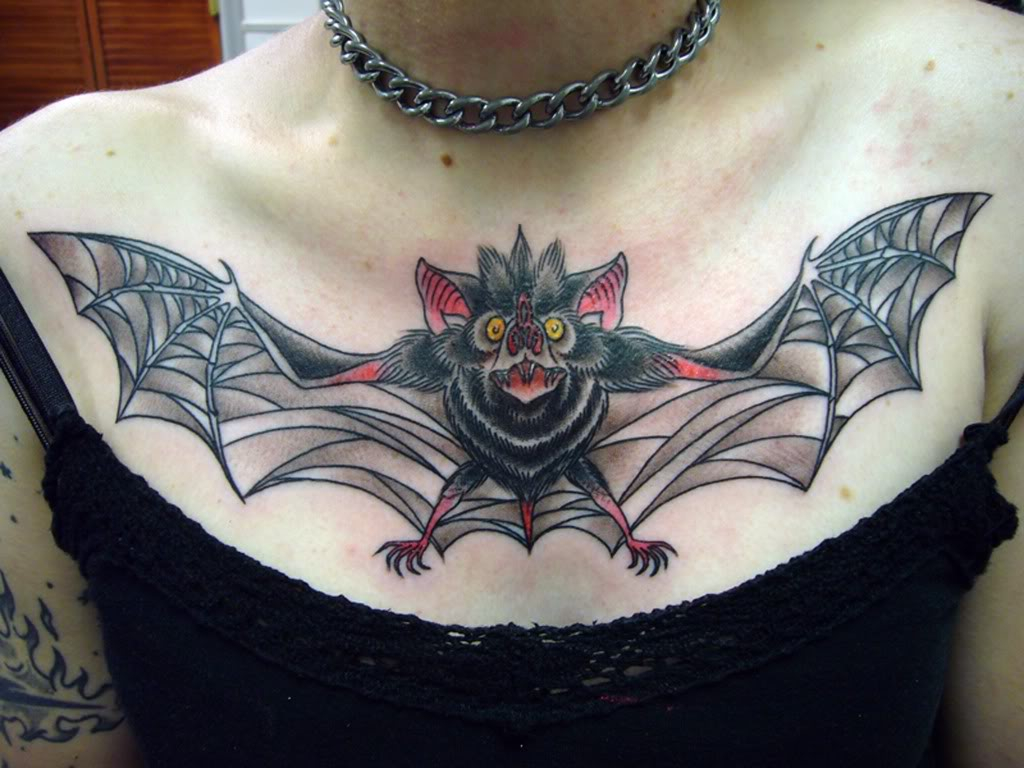 Terrific Bat Tattoo On Chest For Women Tattooshunt for dimensions 1024 X 768