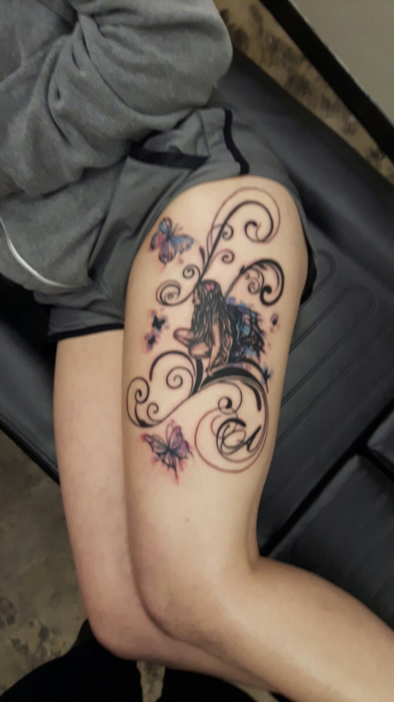 Thigh Tattoo Fairy Butterflies And Swirls In Memory 3 Tattoos with regard to size 1296 X 2304