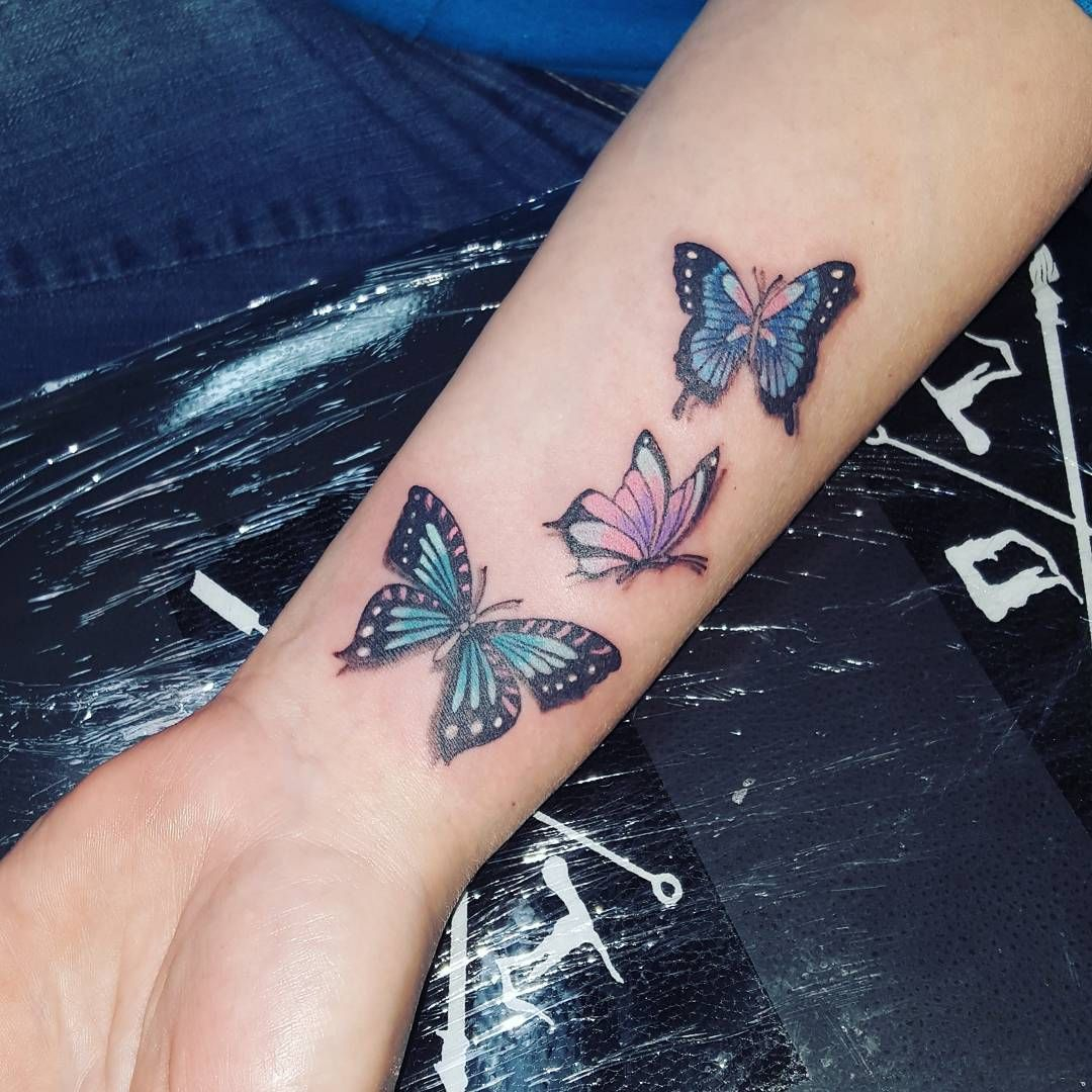 Three Colorful Butterflies Tattoo Venice Tattoo Art Designs inside measurements 1080 X 1080