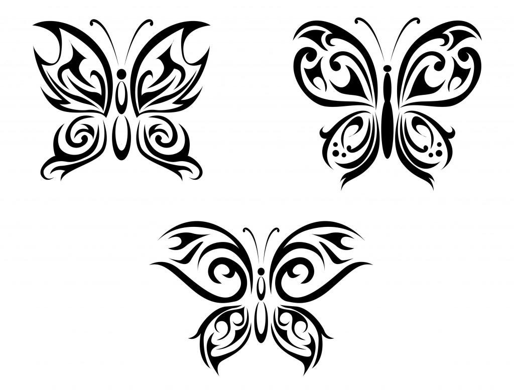 Three Different Tribal Butterfly Tattoo Designs Tattooimagesbiz with regard to measurements 1024 X 777