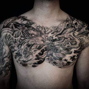 Tiger And Dragon Full Chest Piece Tattoo Chest Piece Tattoos in measurements 1080 X 1080