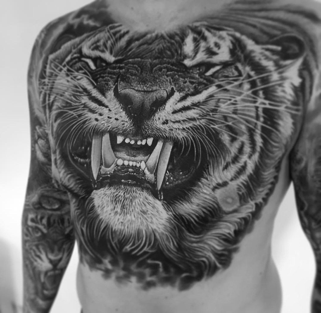 Tiger Chest Tattoo Animal Tattoos Cool Chest Tattoos Chest for proportions 1065 X 1038