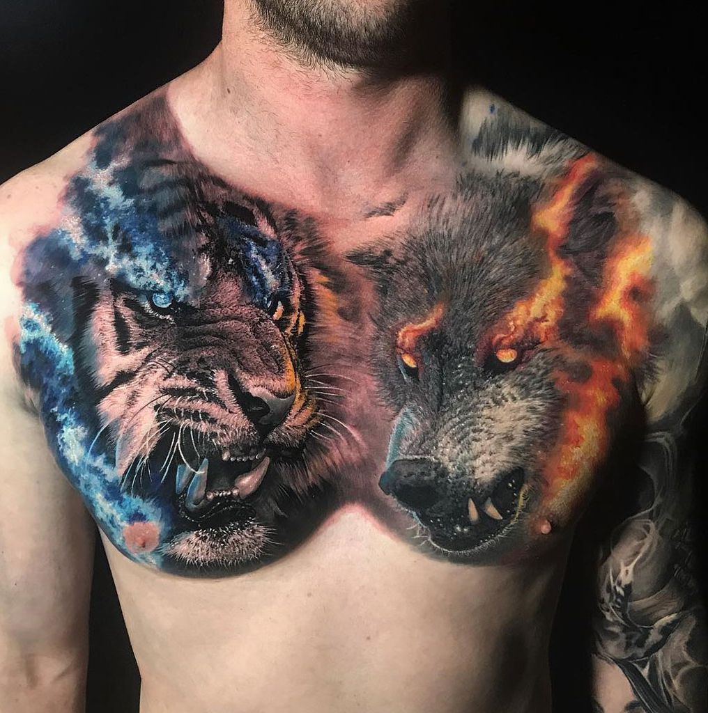 Tiger Vs Wolf Chest Piece Chris Mataafa An Artist Based In Sydney intended for sizing 1016 X 1024