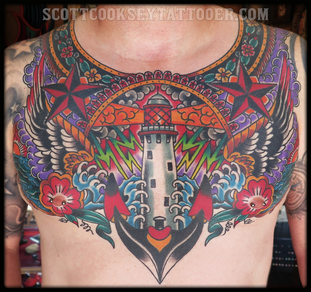 Traditional American Lighthouse Chest Piece Tattoo Scot Flickr throughout sizing 1024 X 961