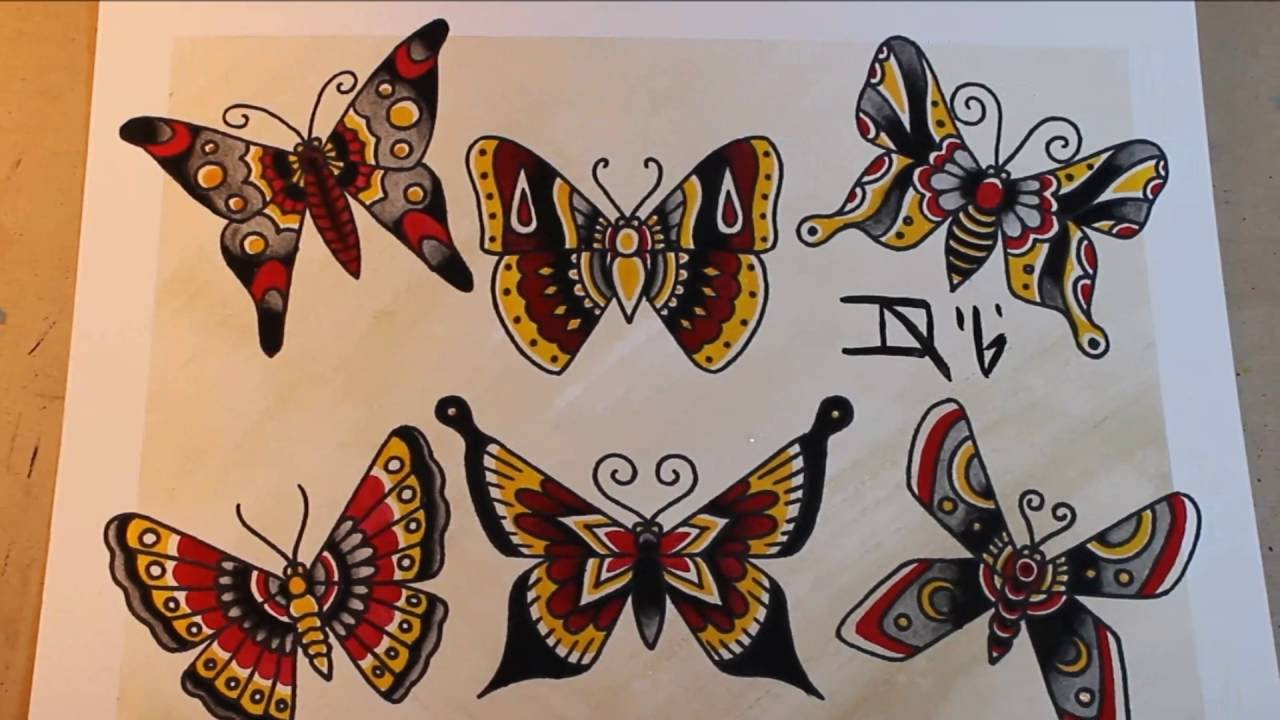 Traditional Butterflies Tattoo Flash Painting pertaining to size 1280 X 720