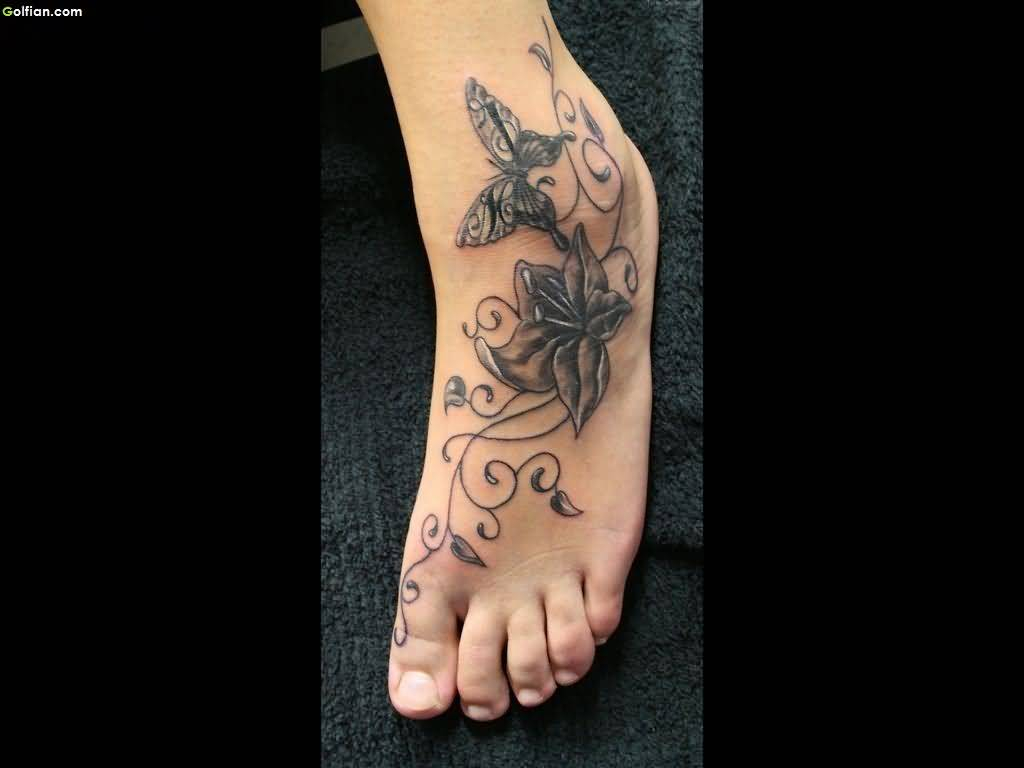 Traditional Butterfly Tattoo On Ankle With Lily Flower Golfian intended for proportions 1024 X 768