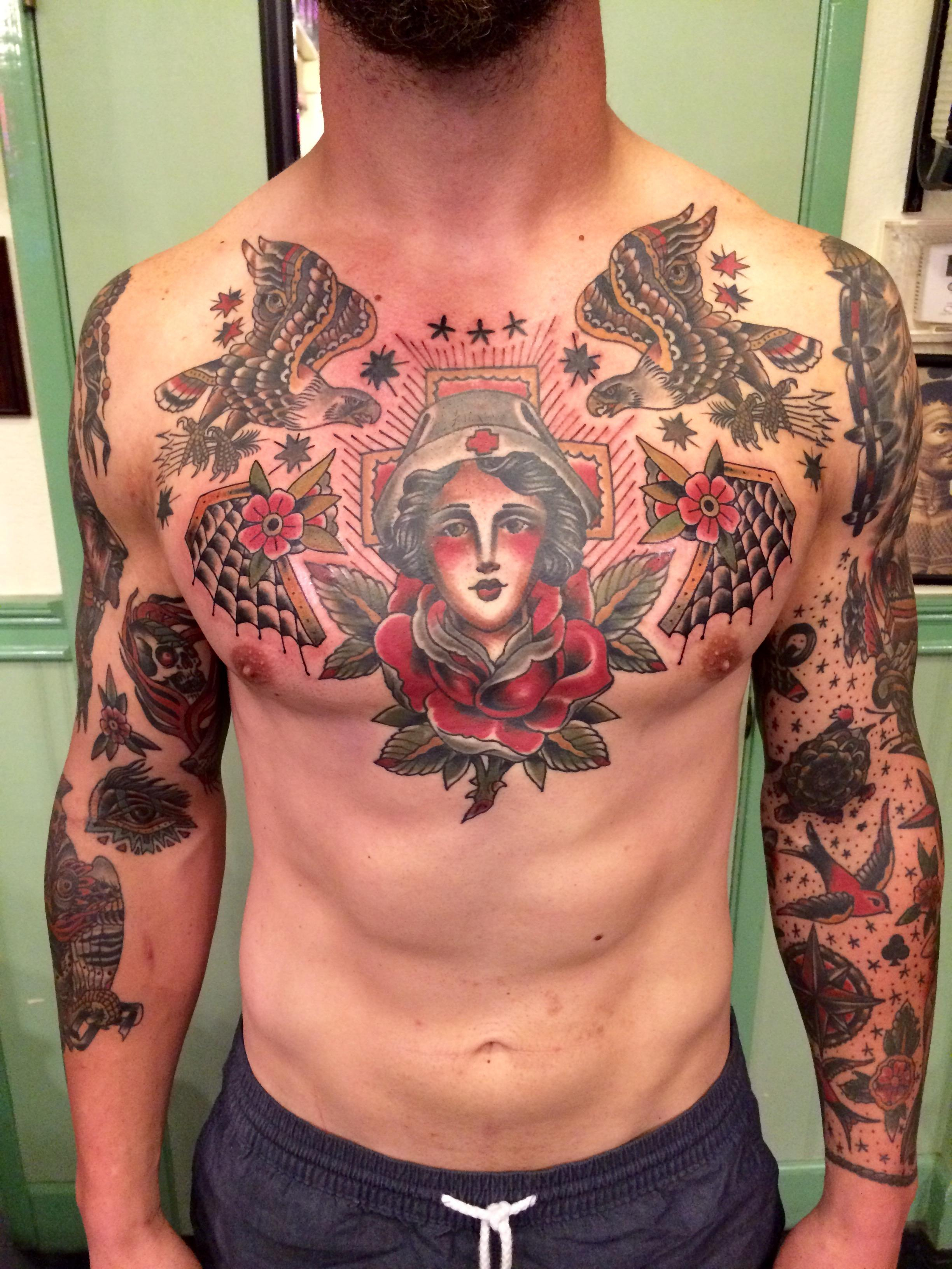Traditional Chest Piece Aaron Hodges Spider Murphys Tattoo In pertaining to size 2448 X 3264