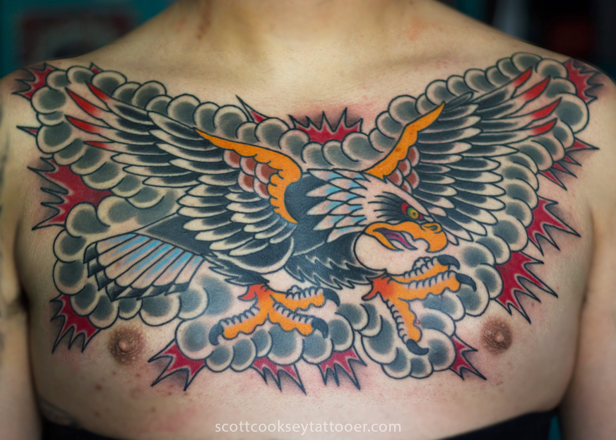 Traditional Eagle Chest Tattoo Done Scott A Cooksey Of Lone Star pertaining to proportions 2000 X 1430
