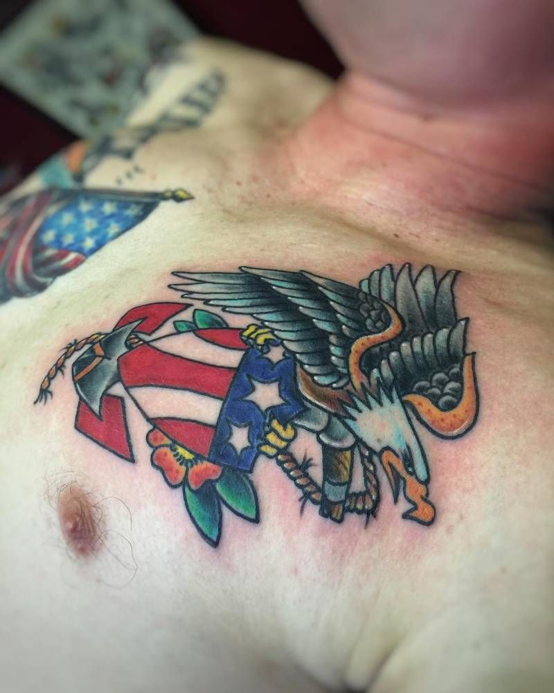 Traditional Eagle Tattoo On The Left Side Of The Chest Tattoo with regard to sizing 800 X 1000