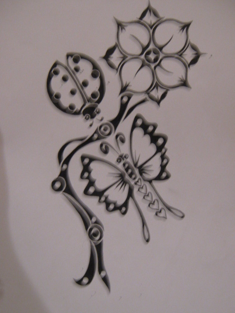 Tribal Butterfly And Ladybug Tattoo Design Tattoo Ideas regarding dimension...