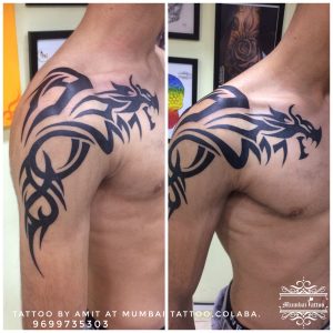 Tribal Dragon On Arm And Chest Tattoo 9967301133 intended for size 2896 X 2896