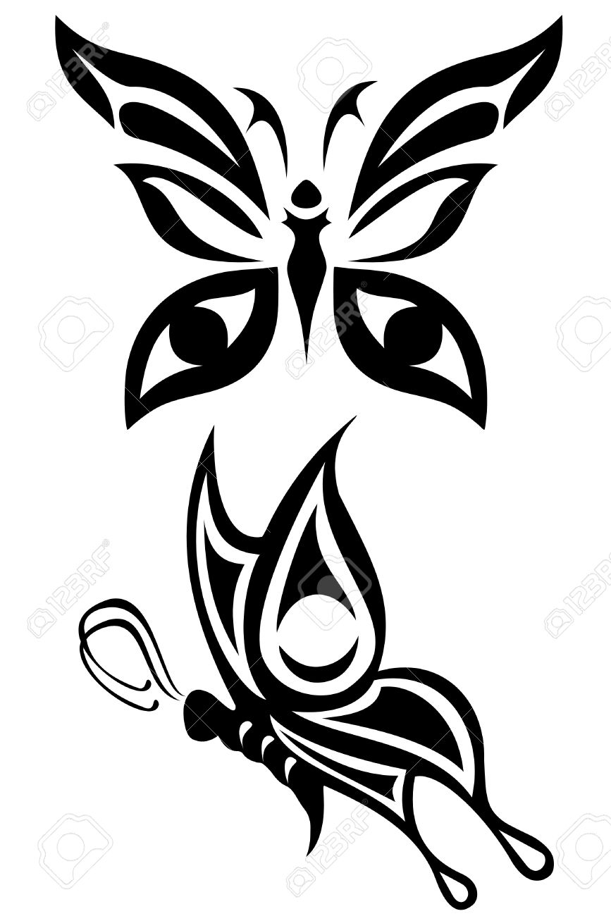 Two Butterfly Tribal Tattoos Royalty Free Cliparts Vectors And inside sizing 867 X 1300