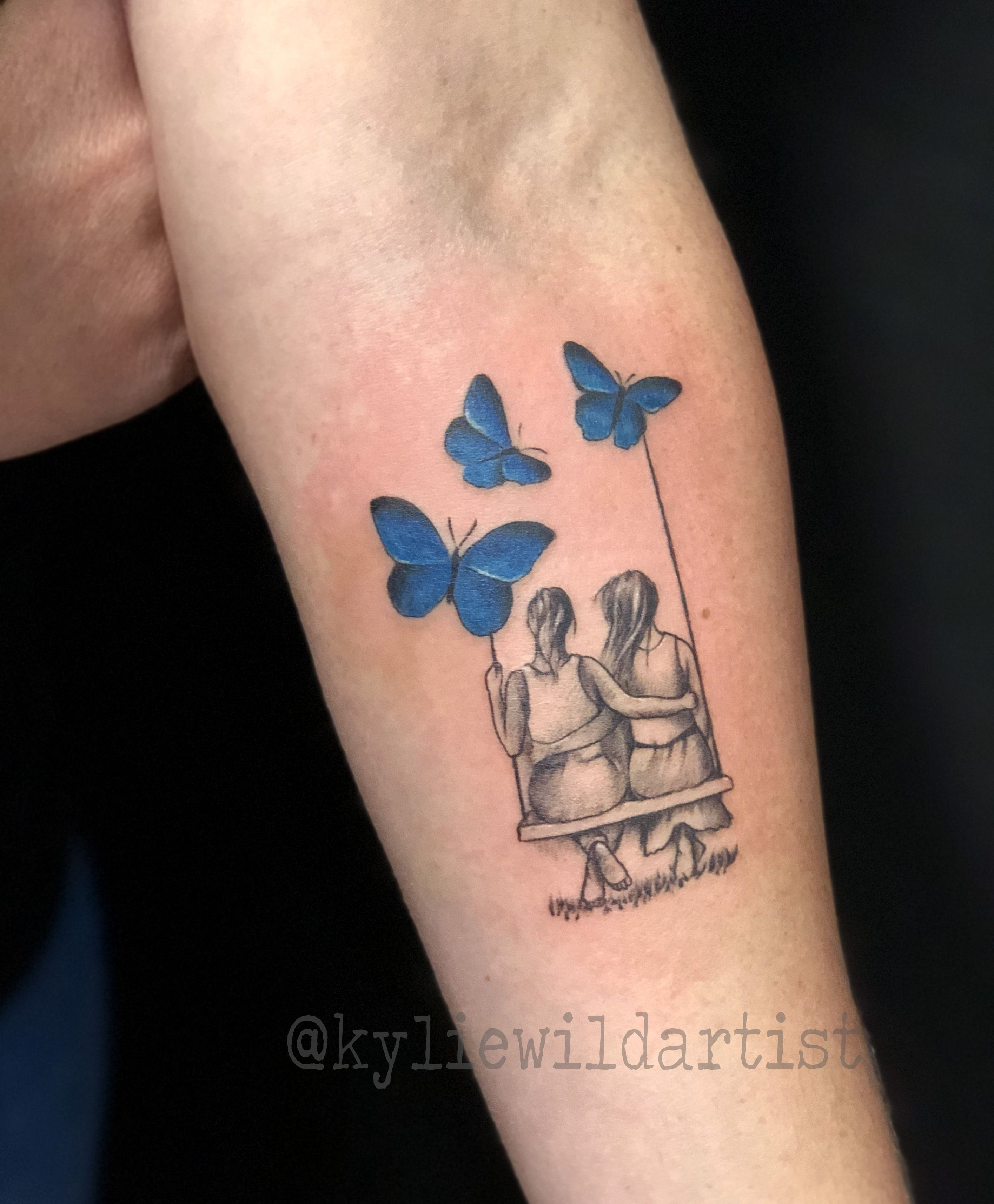 Two Little Girls Sitting On Swing Sister Tattoo With Blue inside proportions 2832 X 3432