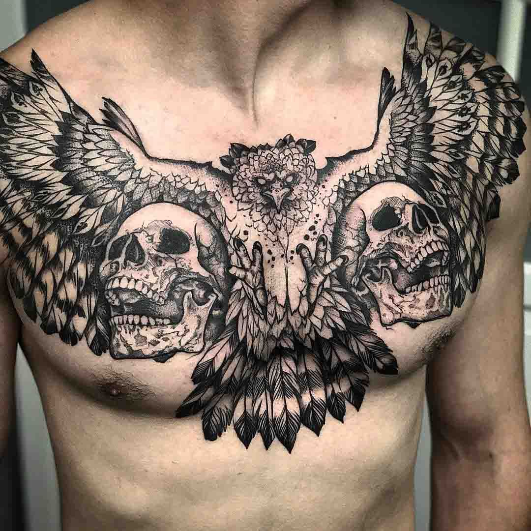 Two Skulls And Bird Chest Tattoo Markings Skull Tattoos Chest with regard to size 1080 X 1080