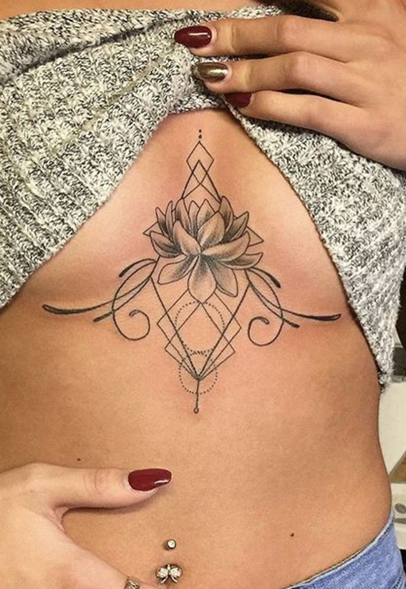Unique Sternum Tattoo Ideas For Women Tribal Boho Geometric Lotus within proportions 1411 X 2048