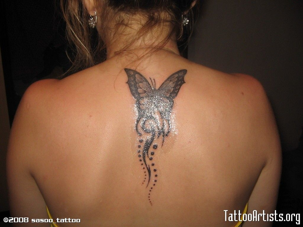 Upper Back Tattoos For Women Upper Back Tribal Butterfly Tattoo within sizing 1024 X 768
