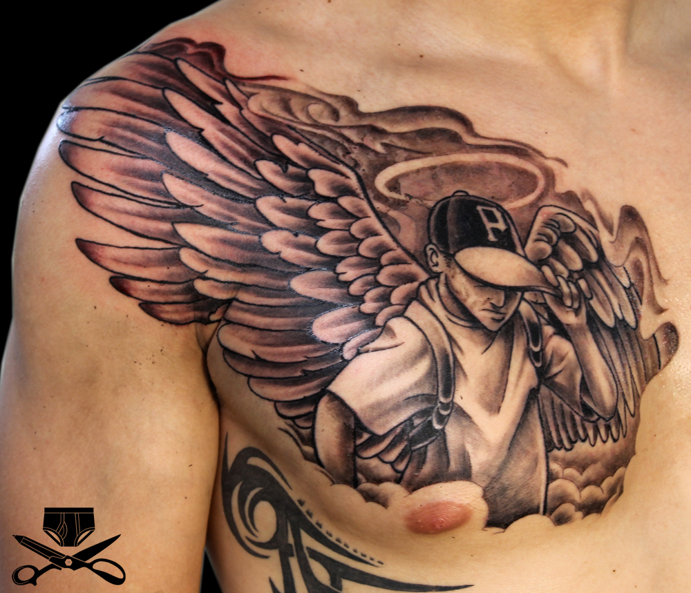 Urban Angel Chest Tattoo Hautedraws with regard to sizing 1000 X 859
