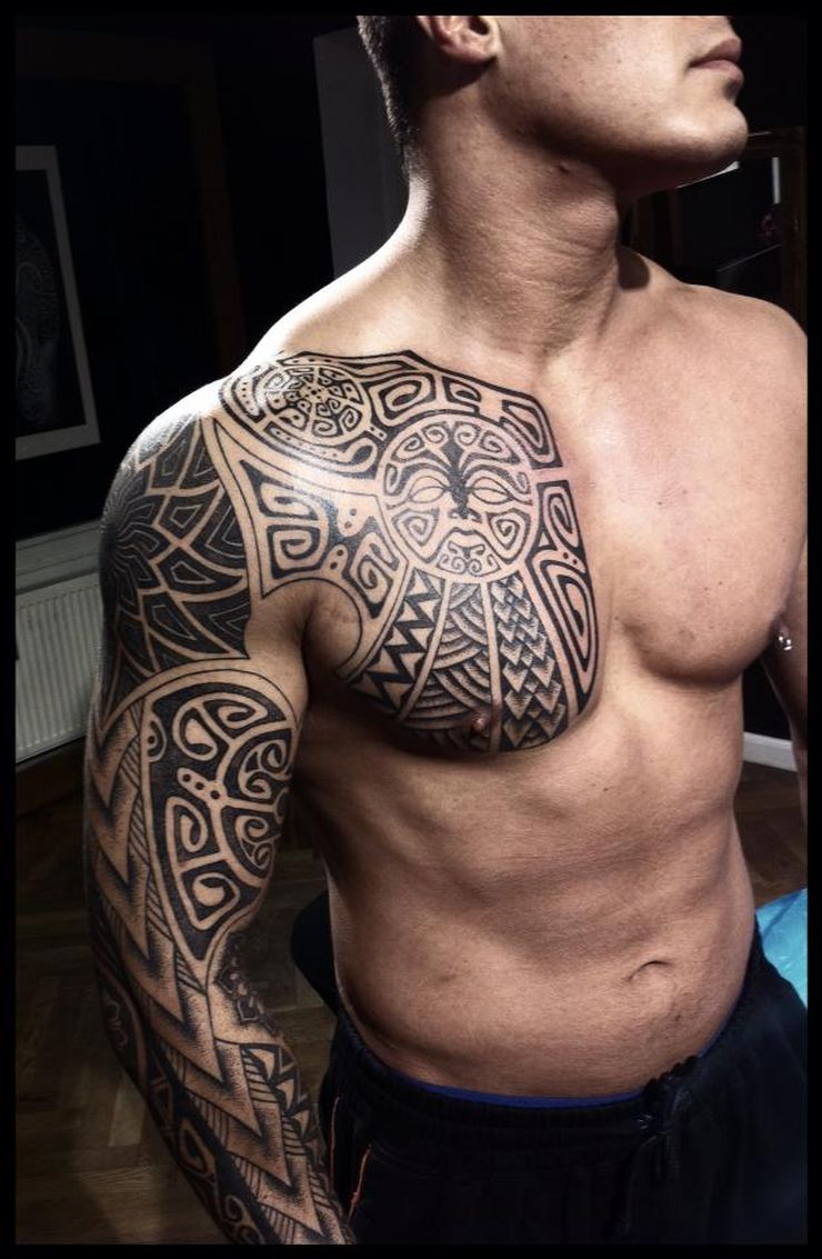 Viking Tattoo On Sleeve And Chest Peter Walrus Madsen pertaining to proportions 740 X 1133