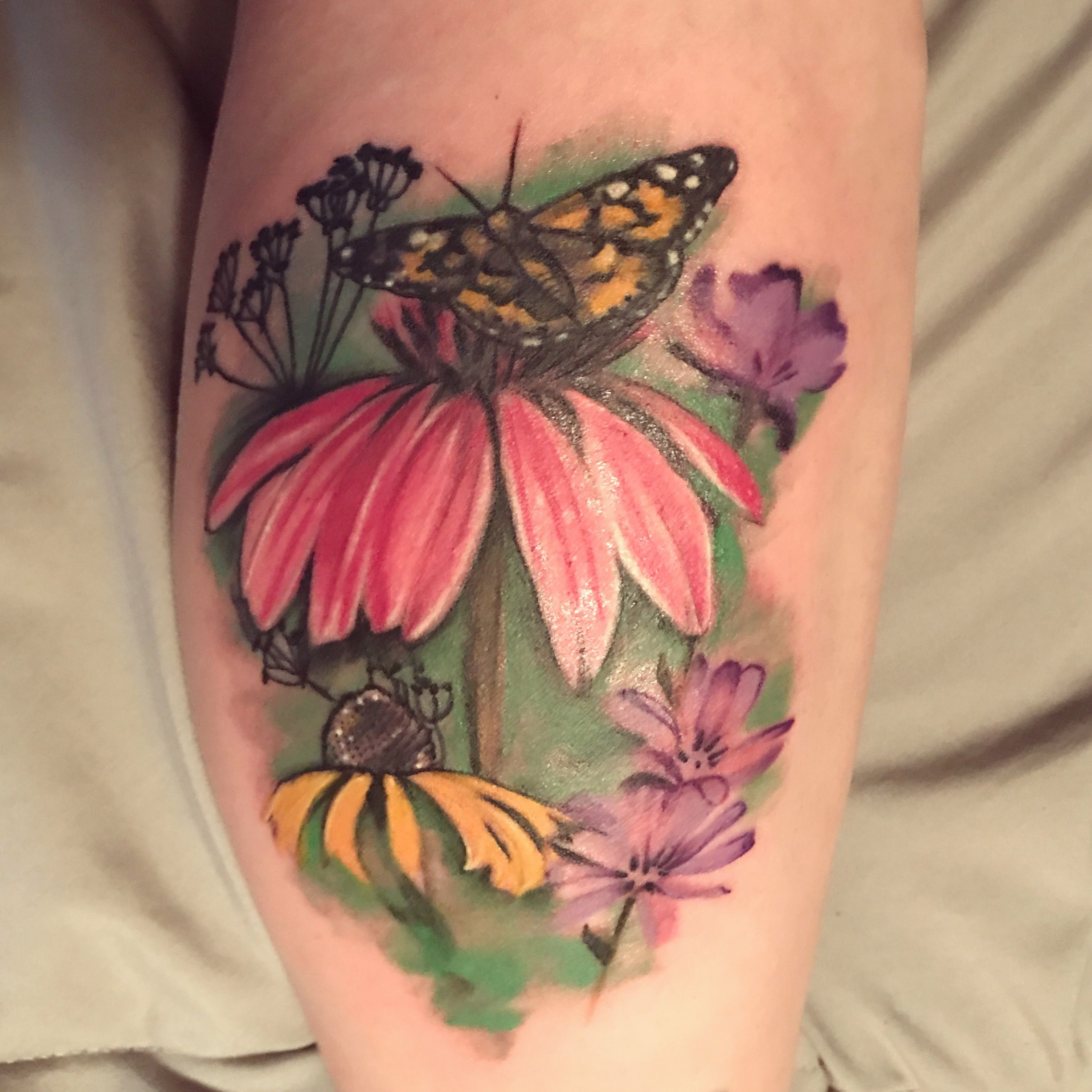 Watercolor Butterfly Garden Tattoo Wildflowers Painted Lady intended for sizing 2451 X 2451