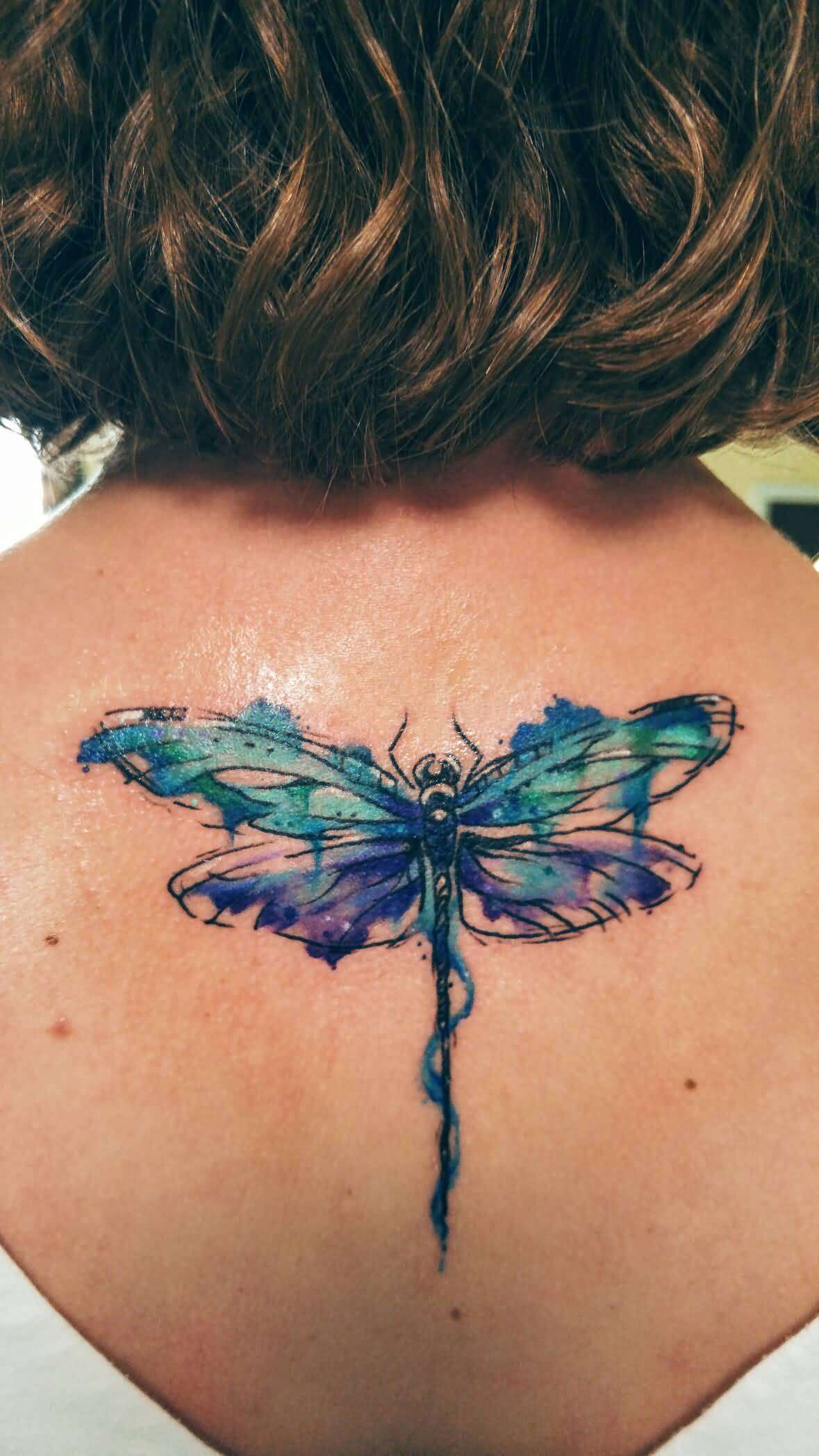 Watercolor Dragonfly Tattoo On Girls Back pertaining to sizing 1179 X 2096