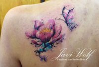 Watercolor Lotus With Butterfly Tattoo On Left Back Shoulder within size 1280 X 834