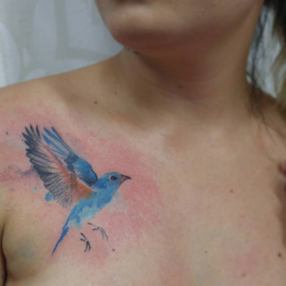 Watercolor Style Bluebird Tattoo On The Right Side Of with regard to dimensions 1000 X 1000