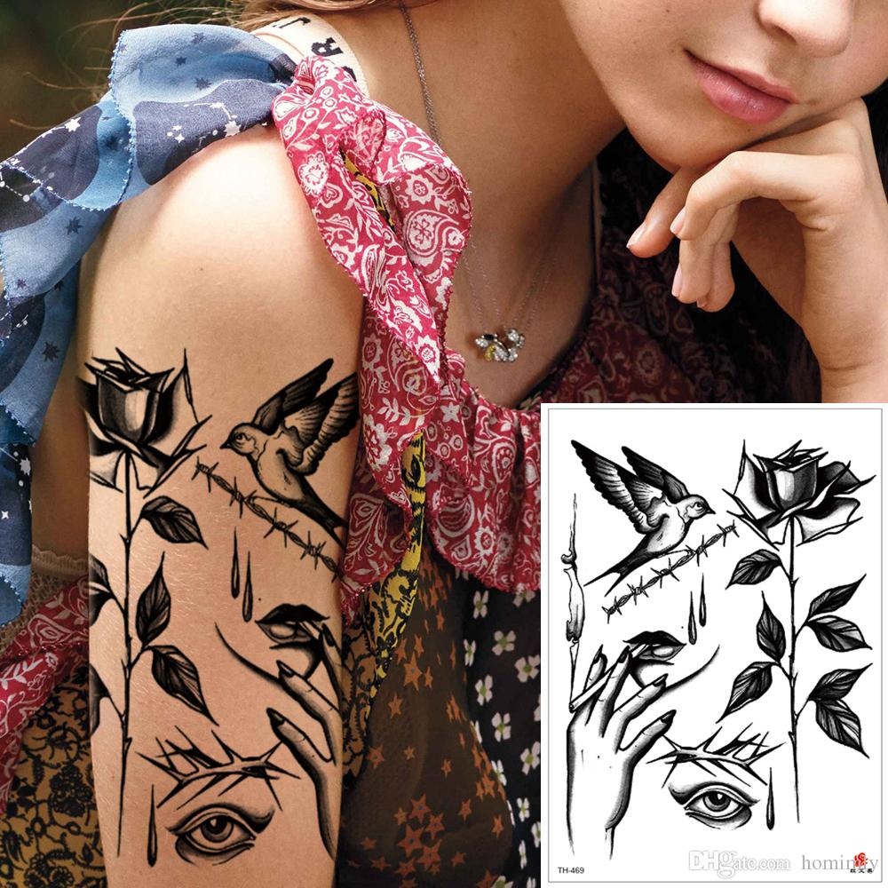 Waterproof Temporary Black Rose Flower Bird Body Art Tattoo Cool in proportions 1000 X 1000