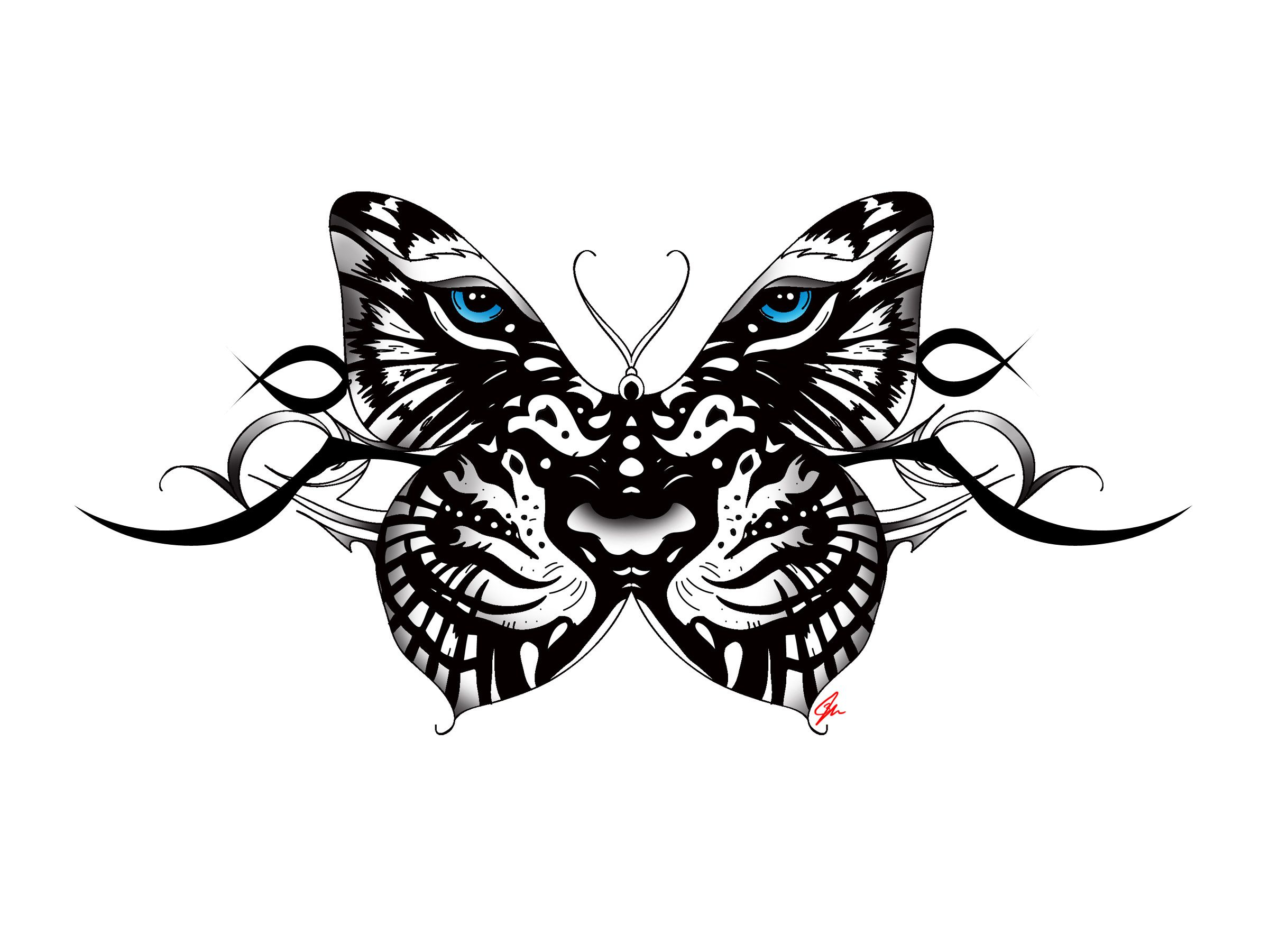 White Tiger Butterfly Tattoo With Tribal Accent Back Tattoo Female for size 2400 X 1800