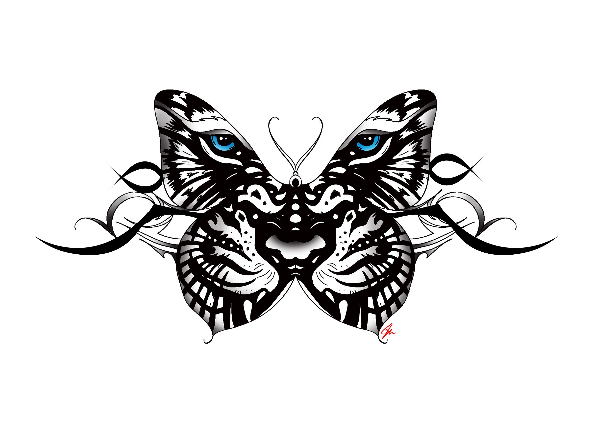 White Tiger Butterfly Tattoo With Tribal Accent Back Tattoo Female regarding measurements 2400 X 1800