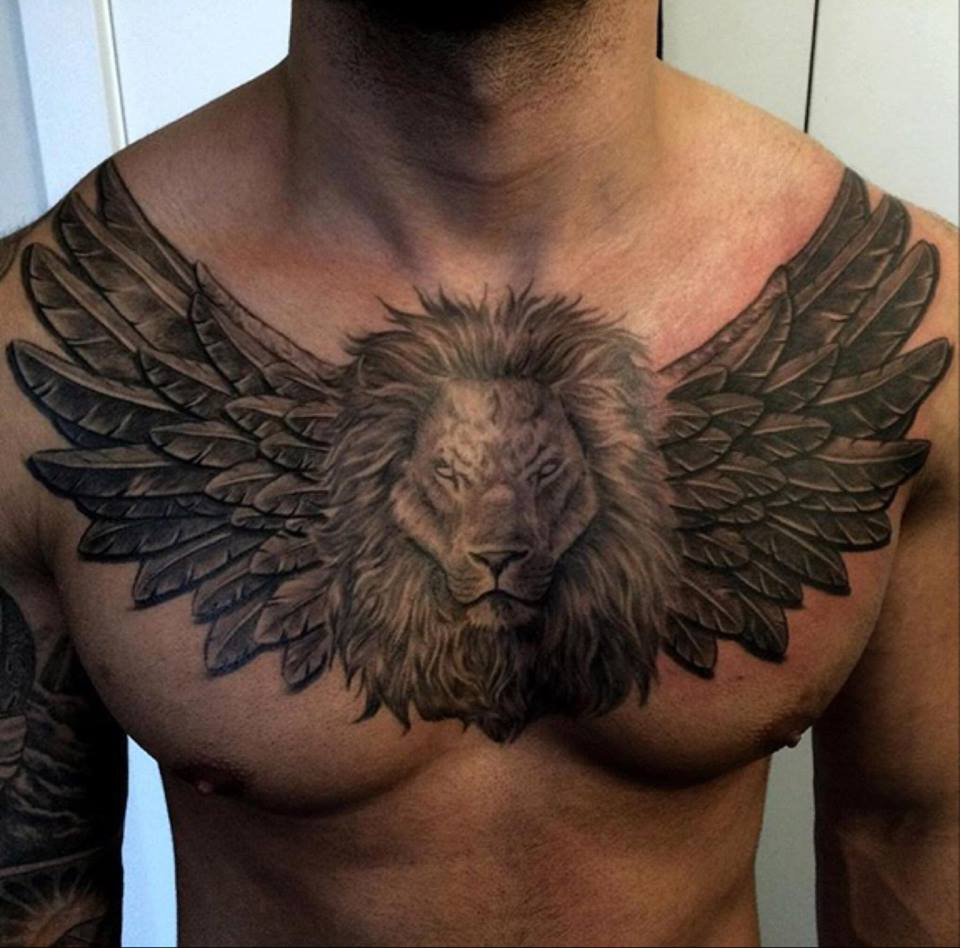 Winged Lion Head Tattoo On Chest Damonh Tattoos in proportions 960 X 948