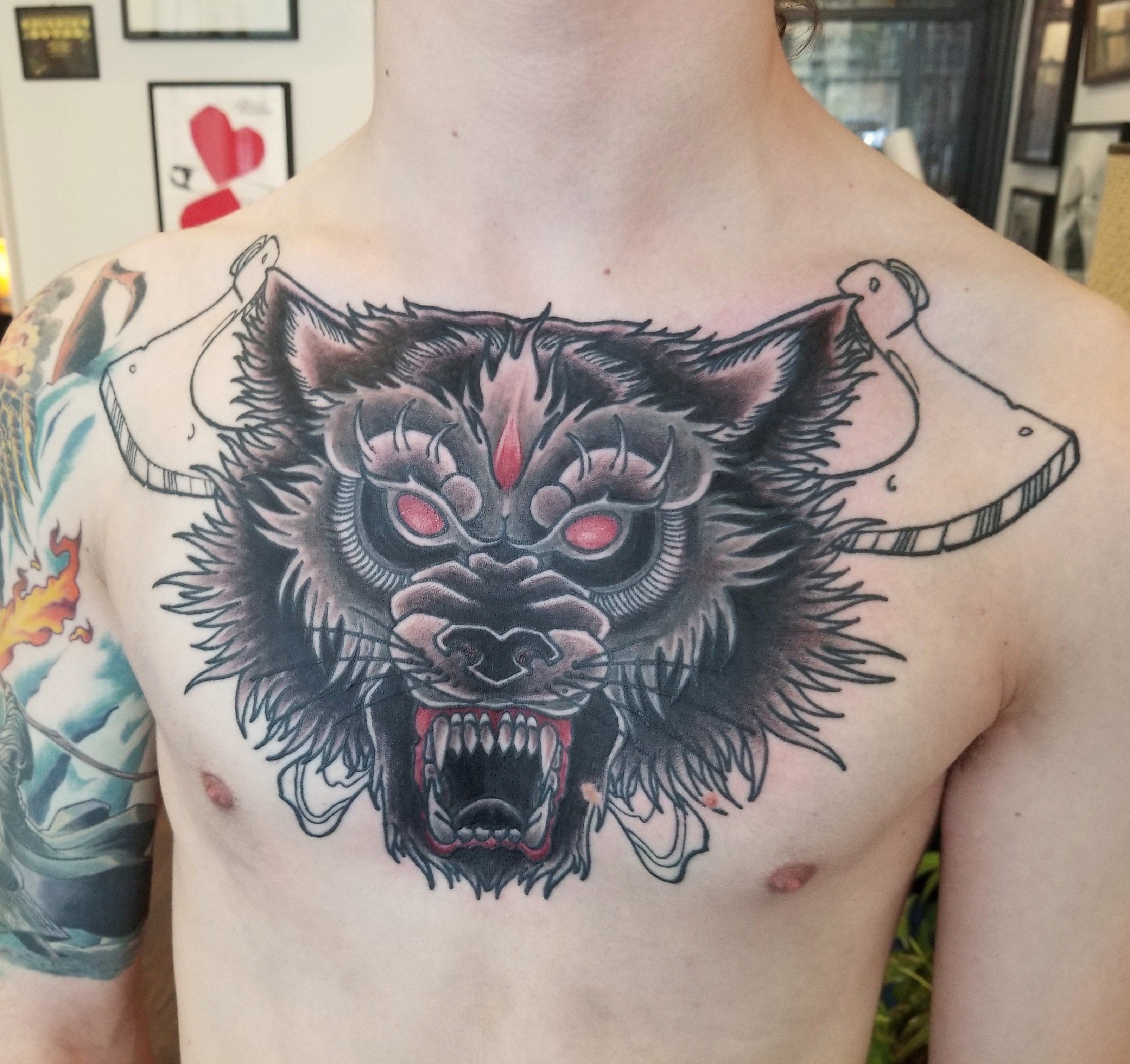 Wolf Chest Piece Amanda Trouble Tattoo inside proportions 3212 X 3024