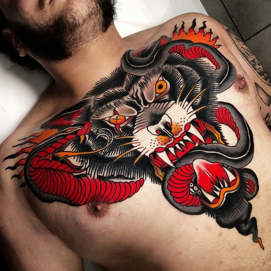 Wolf Snake Chest Piece Best Tattoo Design Ideas with size 900 X 900