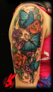 Wonderful Butterflies And Flowers Tattoo On Half Sleeve Jackie with size 1127 X 1920