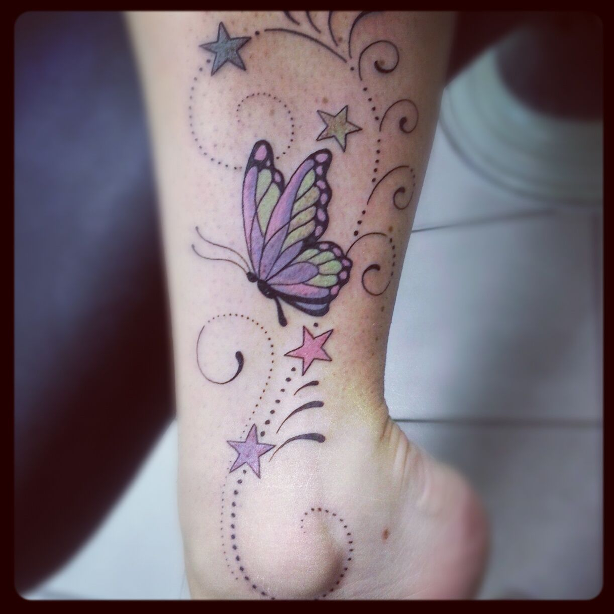 Wonderful Swirly Star Butterfly Tattoo On Ankle Tattoos Tattoos pertaining to measurements 1222 X 1222