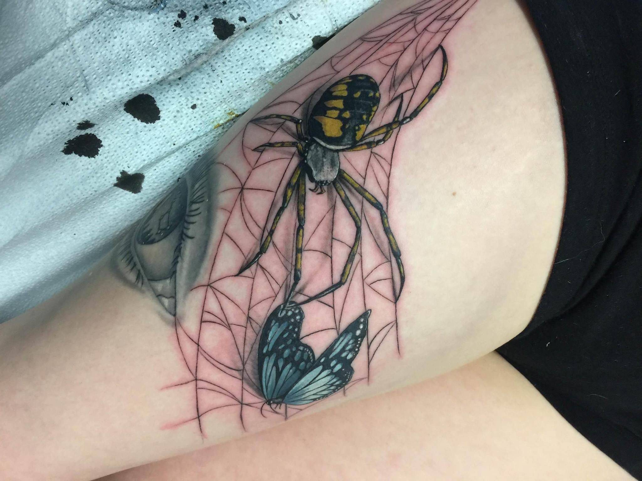 X Post Rtattoos My New Butterfly In Spider Web Tattoo Sharky intended for sizing 2048 X 1536